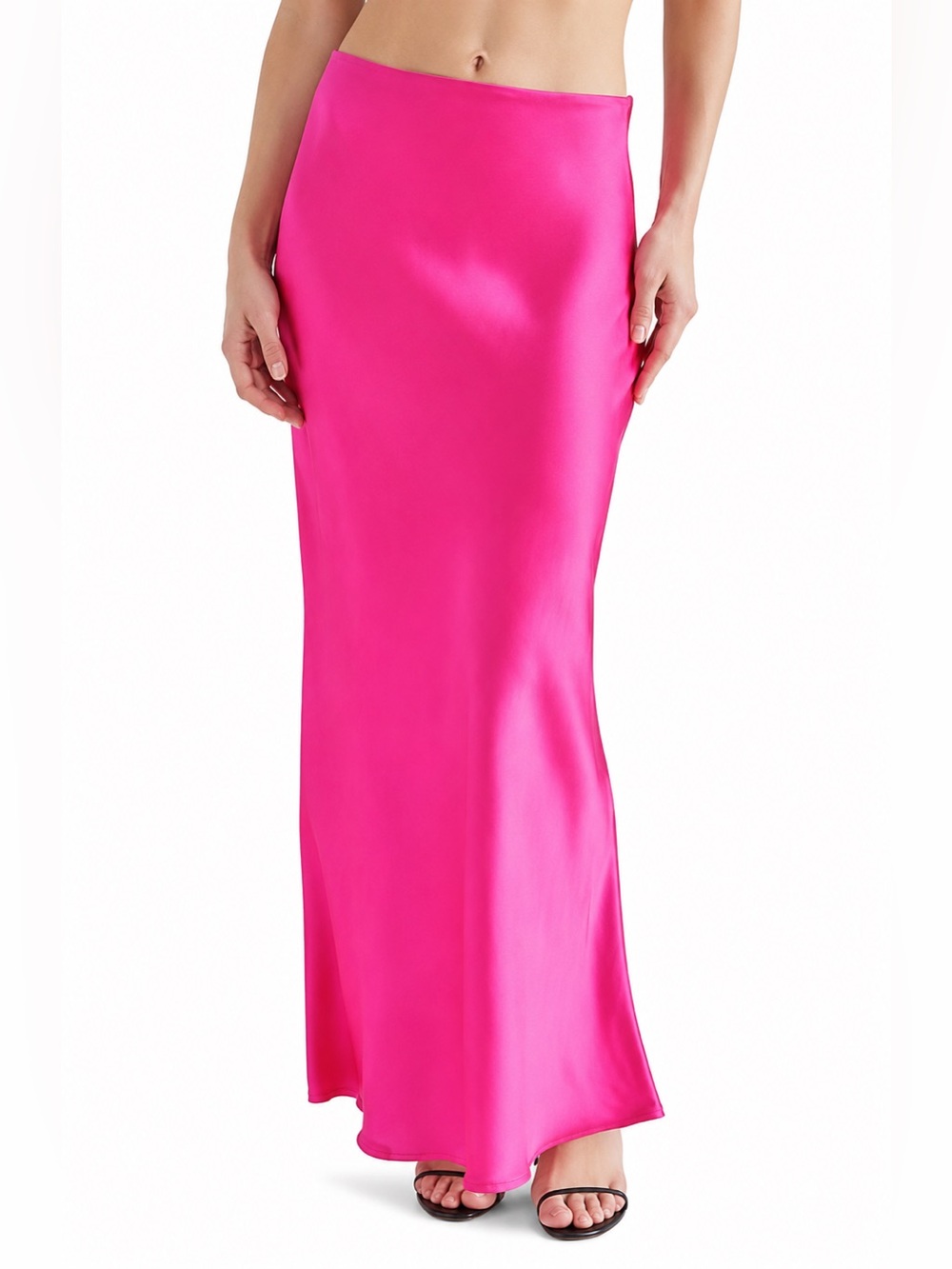 Steve Madden Satin Trumpet Maxi Skirt In Hot Pink Magenta Size Medium